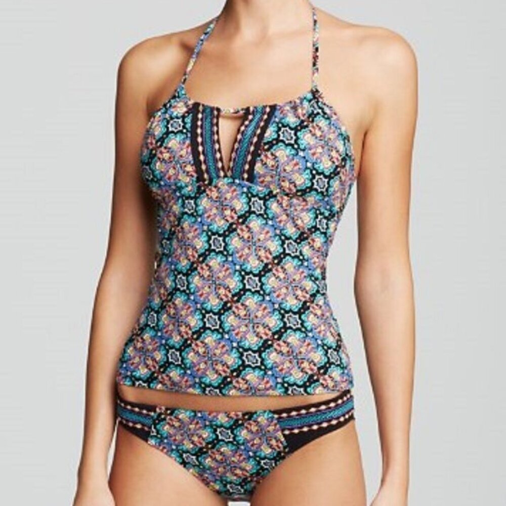 Nanette Lepore 2-piece tankini swimsuit M turquoise mosaic NWT